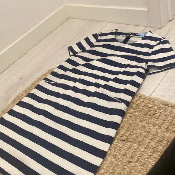 Draper James Shift dress. Navy Blue and white striped Cocktail Dress